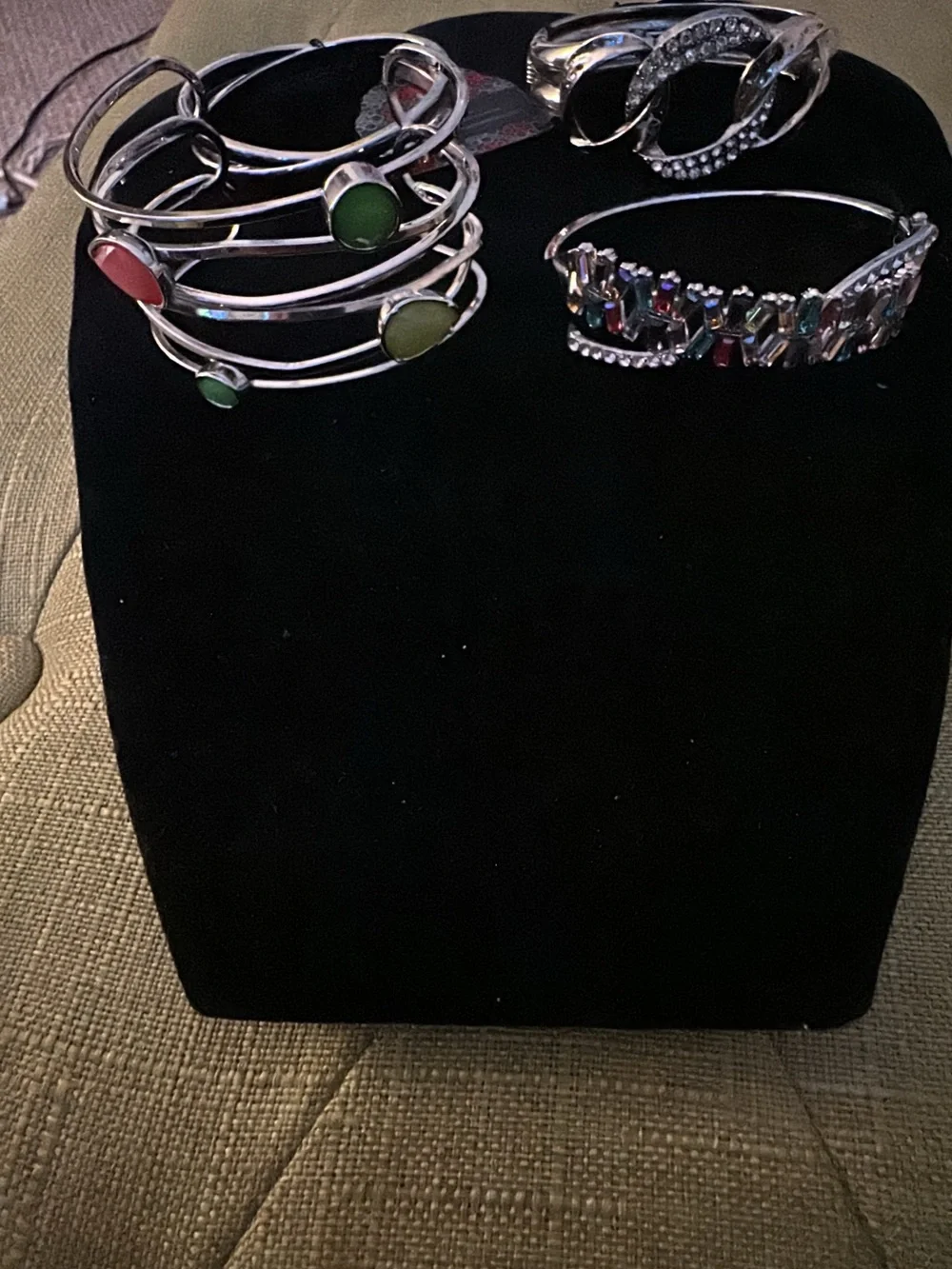 4 paparazzi Silver Cuff Bracelet Sets with Green and Red Accents